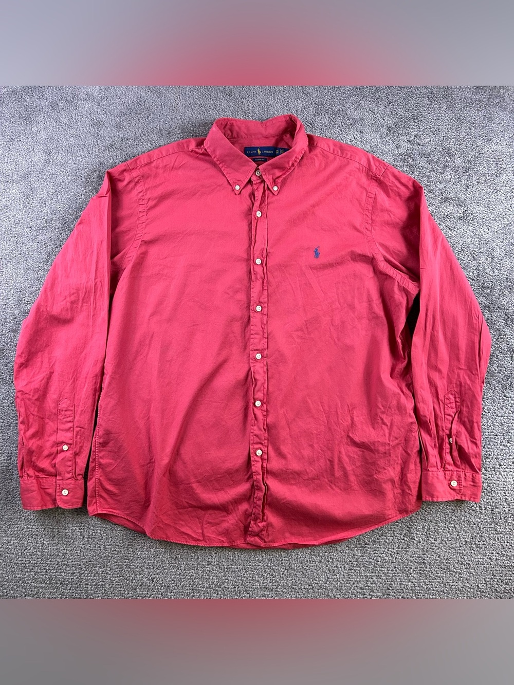 Polo Ralph Lauren Classic Fit Polo Shirt Oxford 2XL Red Long Sleeve Blue Pony